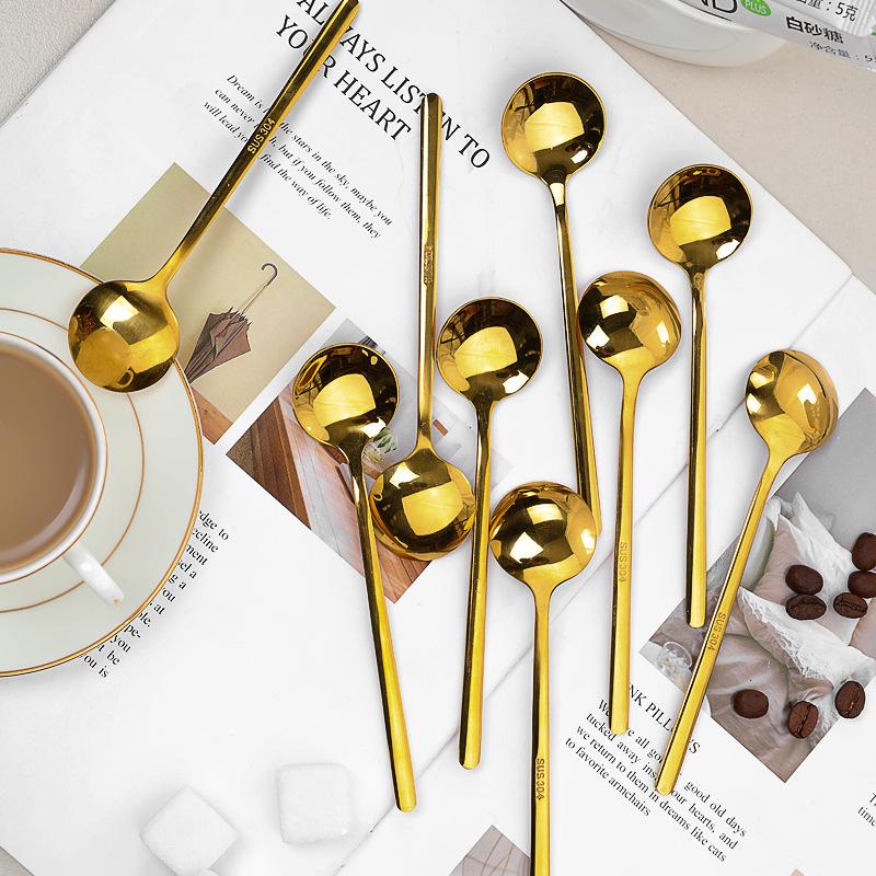 304 Stainless Steel Long Handle Coffee & Dessert Spoon, Ceramic Small Soup & Stirring Spoon for Fruit & Yogurt