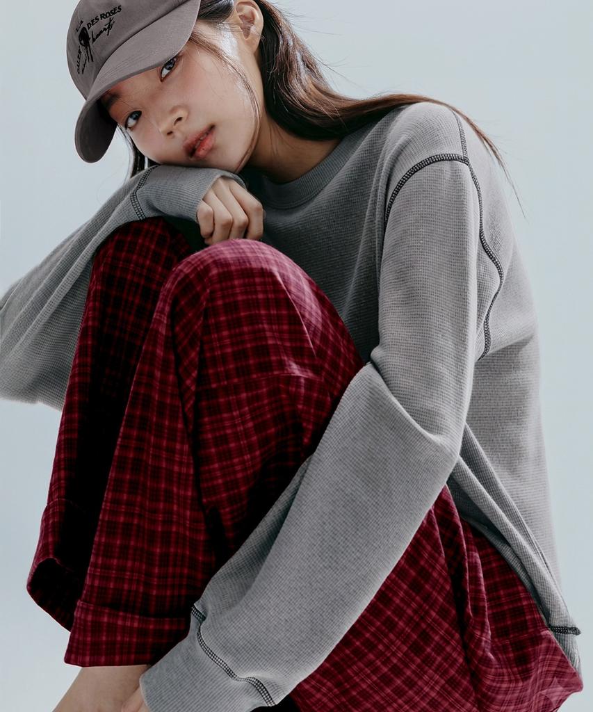 ANNEHEARTS Glen Check Wide Easy Pants_Red