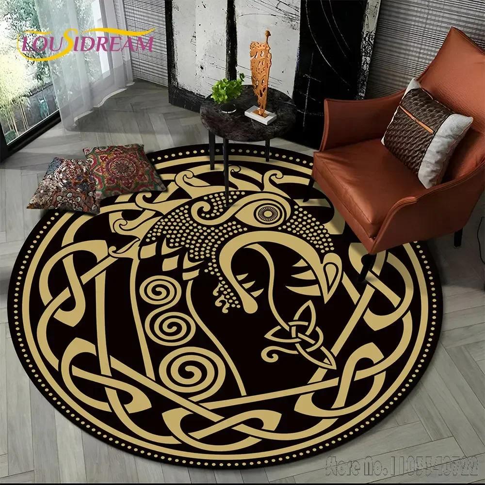 Viking Valknut Yggdrasil Tree of Life Rug Round Carpet 80cm Chair Non-slip Floor Mat Crawling For Kids Living Room Decor