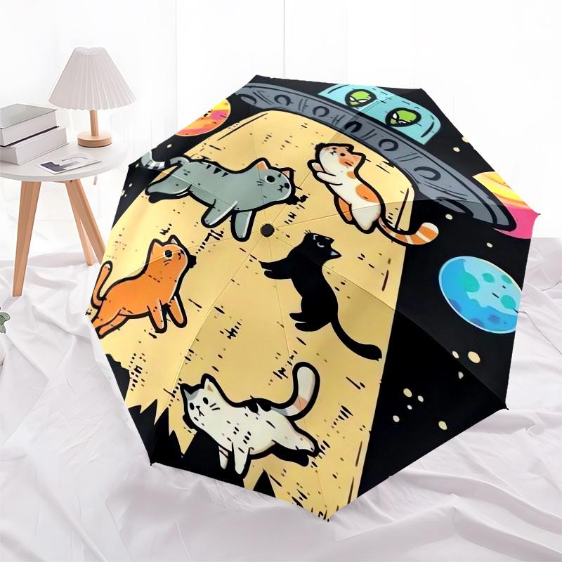 1pc Space Cats Adventure Umbrella with Plastic Handle,Suitable for All Seasons UmbrellaPT591