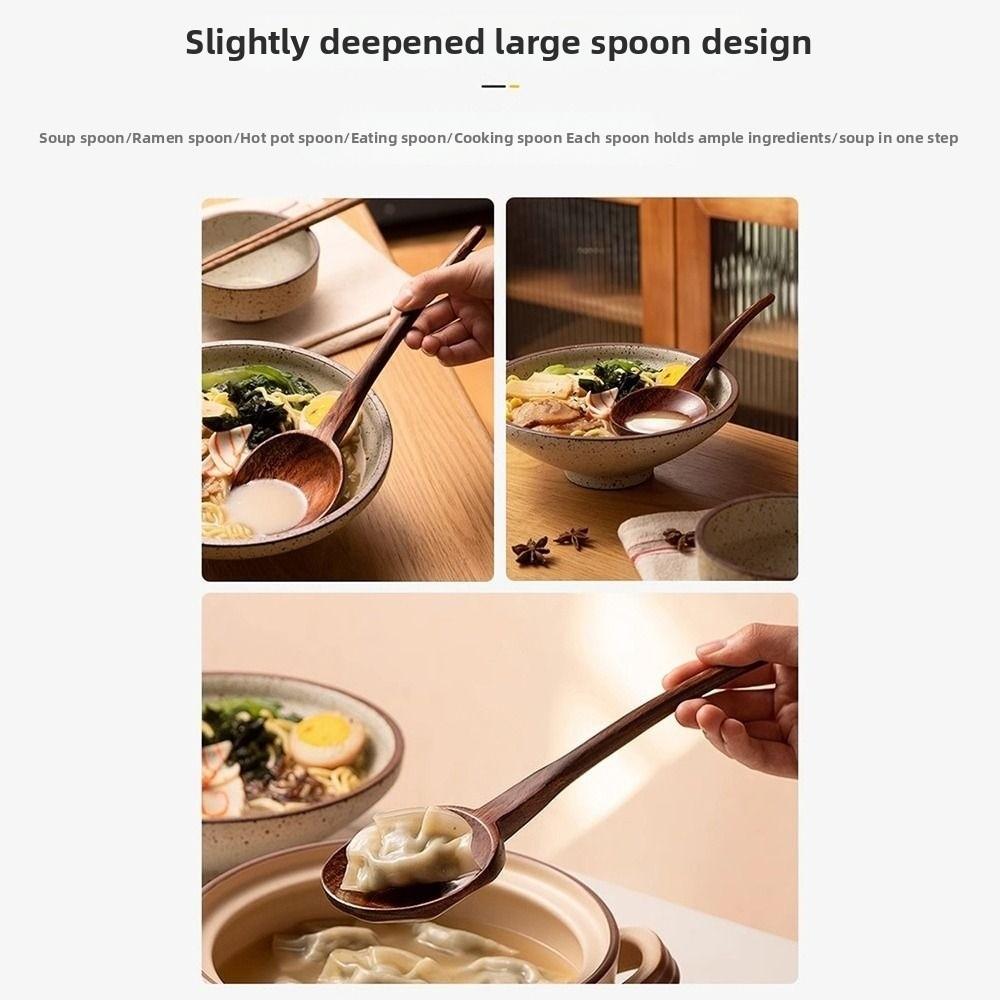 Deep Spoon Head Long Handle Spoon Japanese Ramen Spoon Durable Wooden Soup Spoon Kitchen Cooking