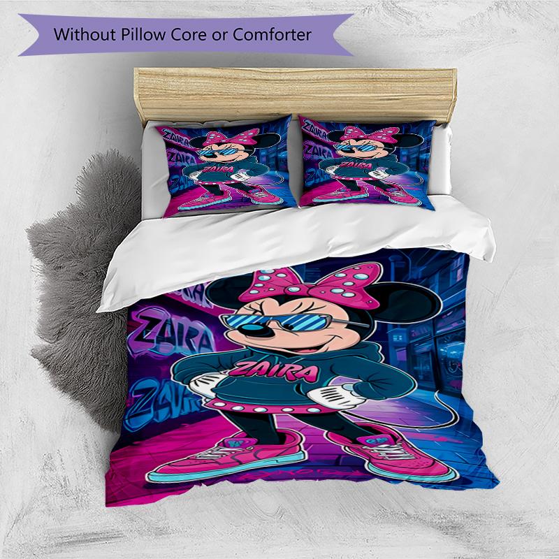 Minnie Mouse Party Decorations 3‑Piece Bedding Set,Soft Breathable Duvet Cover with 12 Pillowcases,Multi‑Scene for Bedroom Dorm,Perfect Holiday Birthd