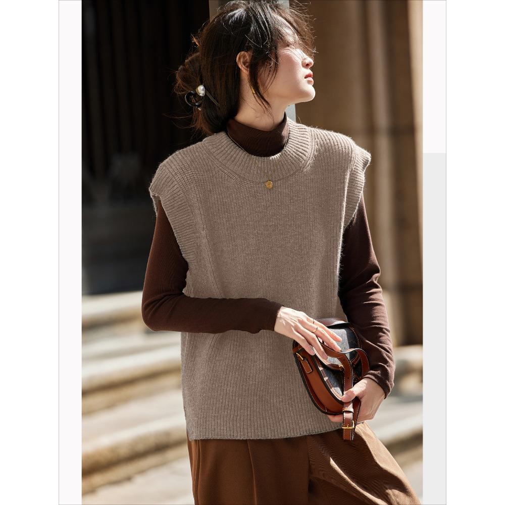 

DIMANAF 2025 Осень Женский Вязаный Свитер Без Рукавов Жилет Повседневный Стиль Свободный Свитер One Size