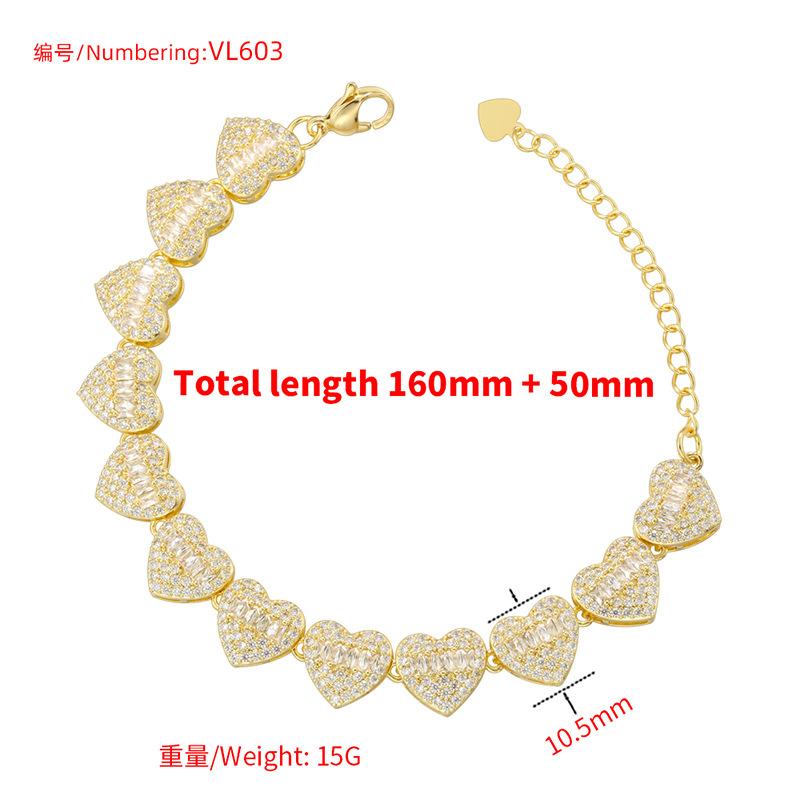 Light Luxury Copper Inlaid Zirconium Heart Splicing Bracelet Necklace Hip-Hop Love Stacking Set Vl602-603