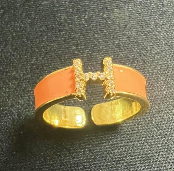 Elegantní otevřený prsten s diamantem 'H' - Dámský módní výraz, Lehký luxusní výklenkový design, High-end doplněk na ukazováček