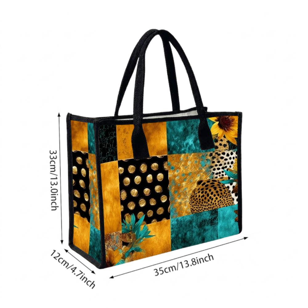 Sunflower Leopard Print Tote Bag Stylish Casual Large Capacity Portable Daily Use Handbag for Women