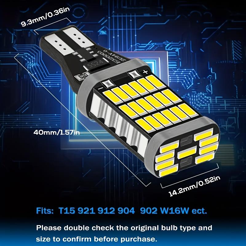 2pcs T15 W16W Led Super Bright 921 912 T16 902 LED Bulbs High Power 45pcs 4014SMD For Car Reversing Light White 12V, Without Battery