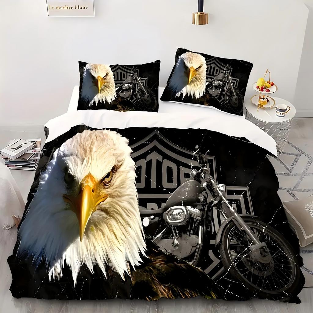 Bettdecke Adler Motorradmuster 3D-Druck Weich Bequem Neu Retro Bettwäsche Heimtextilien