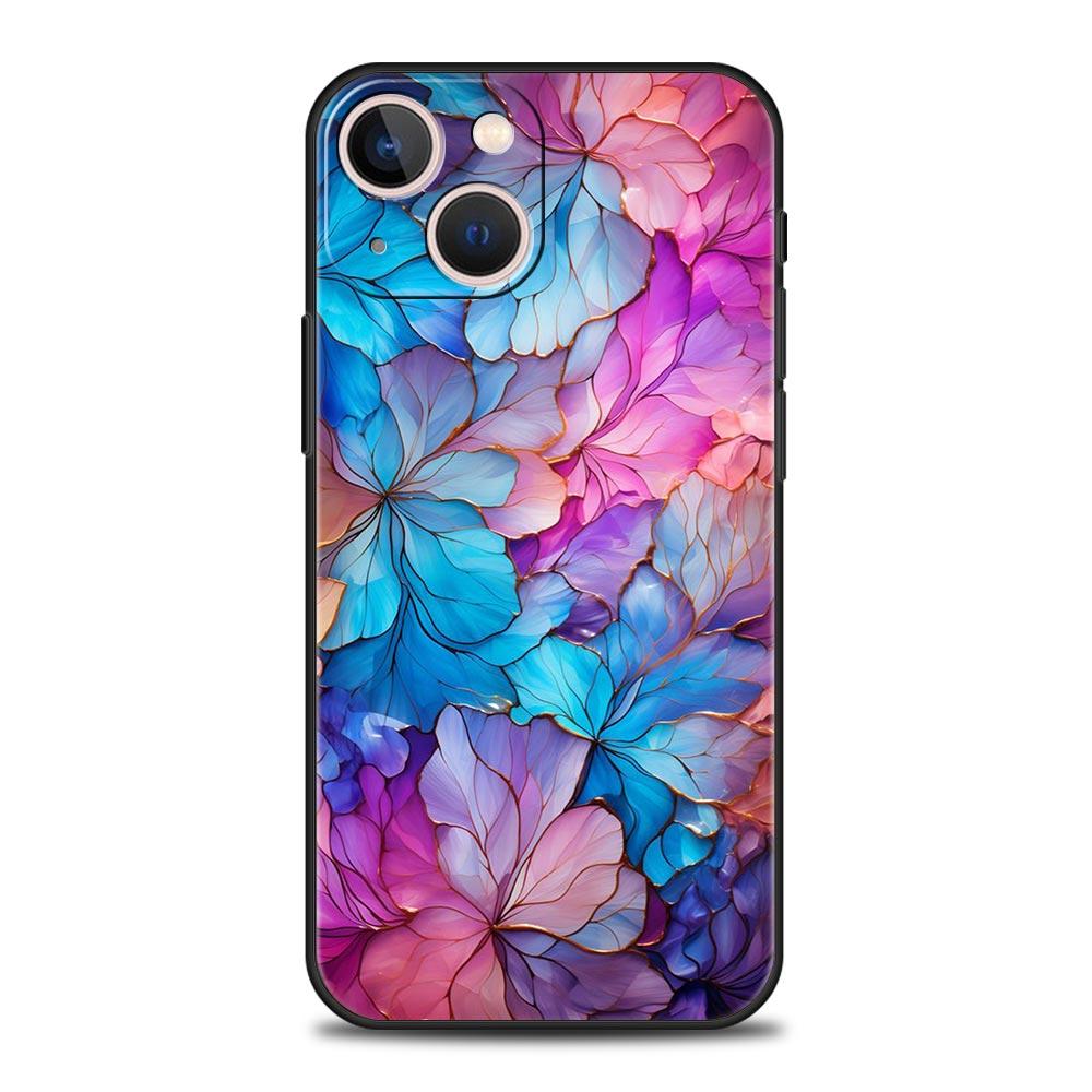 Beauty Flowers Leaves Luxury Phone Case For iPhone 13 15 14 12 Mini 11 Pro MAX XR X SE XS 7 8 Plus Silicone Protection Cover