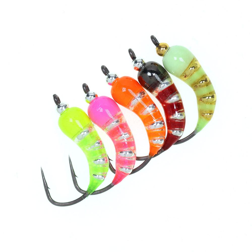 5 Stück #6 #8 #10 #12 Eisangeln Epoxidnymphe Messingperlenkopf Schnell sinkend Scud Bug Wurm Fliege für Forellen Panfish Angelköder