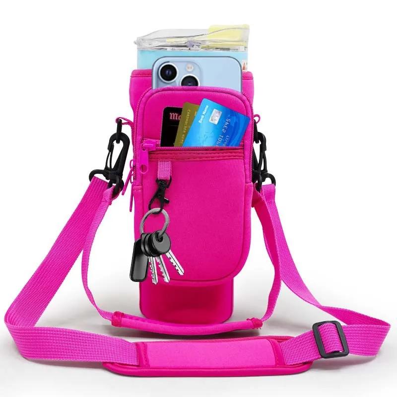 40oz Neoprene Water Bottle Carrier Bag for Stanley Quencher Cup Sleeve with Adjustable Shoulder Strap Water Bottle Holder Pouch
