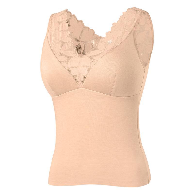 Women's Silk Warm Vest: Thickened Mulberry Silk, Brushed, Lace Top for Autumn/Winter