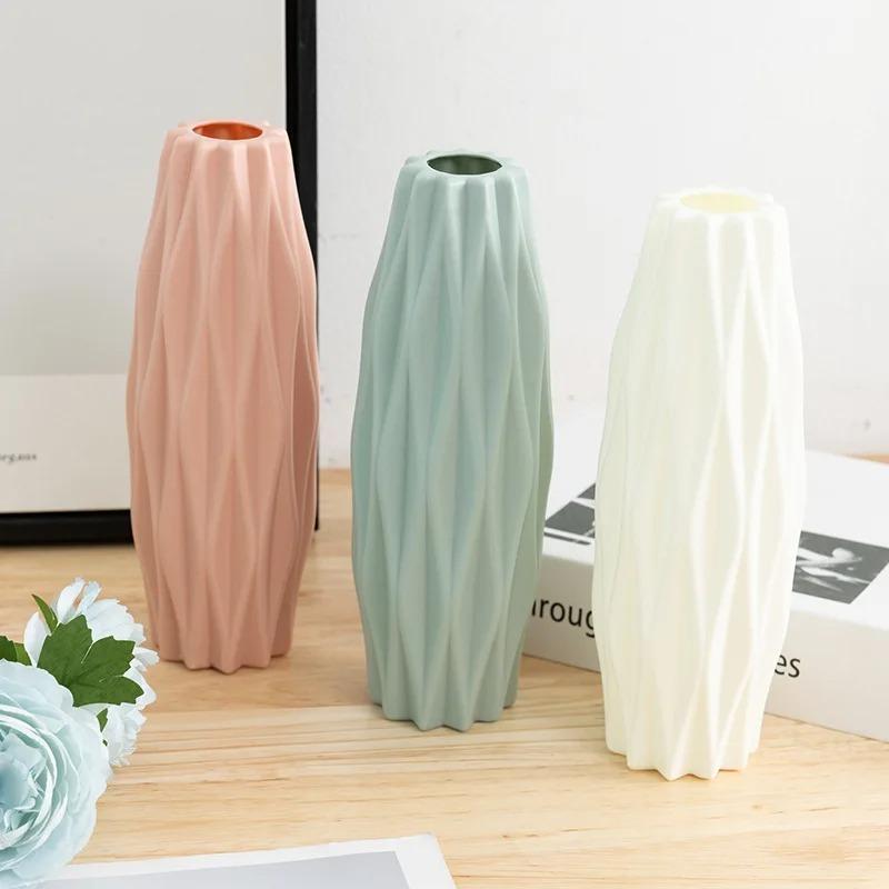 1PCS Plastic Vase Home for Decoration White Imitation Ceramic Flower Pot Plants Basket Nordic Wedding Decorative Dining Bedroom