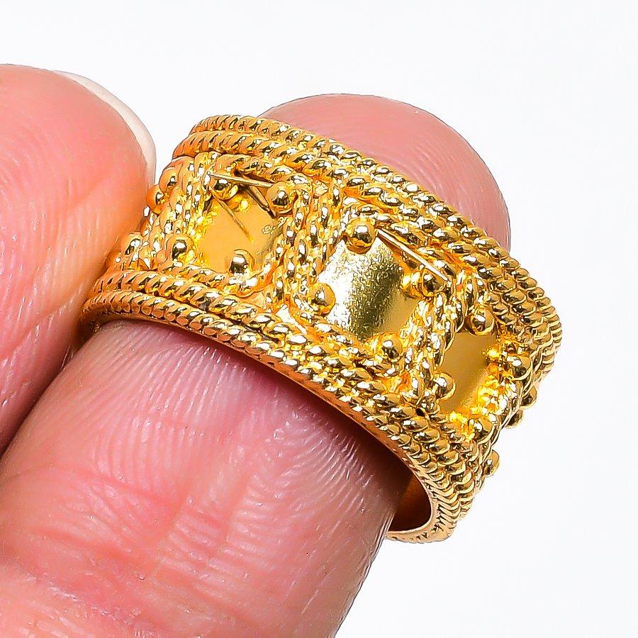 

Натуральний Золотий Камінь-Вертушка 925 Срібло Ювелірна каблучка Розмір 8 AR-16566