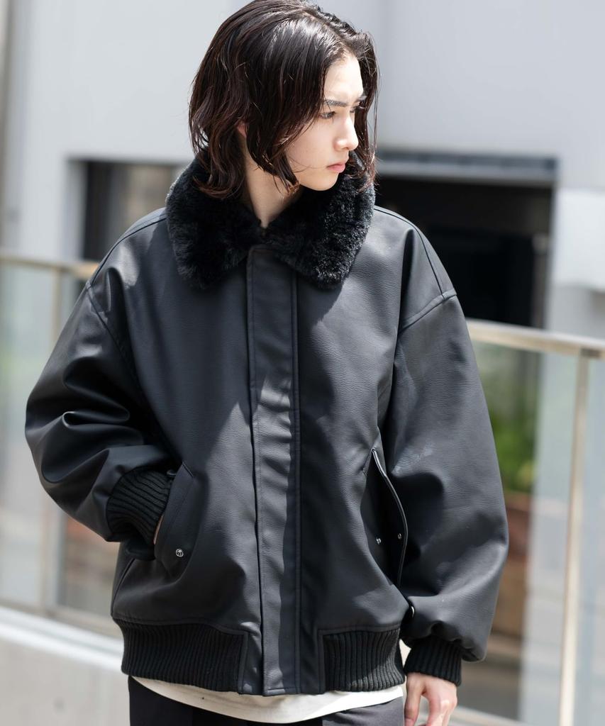 WEGO Unisex PU Flight Blouson Outerwear Cold Weather Korean Oversized Size Black 2-Way Jacket, Clothing, Fall/Winter Clothes, Style, Silhouette, Gift,