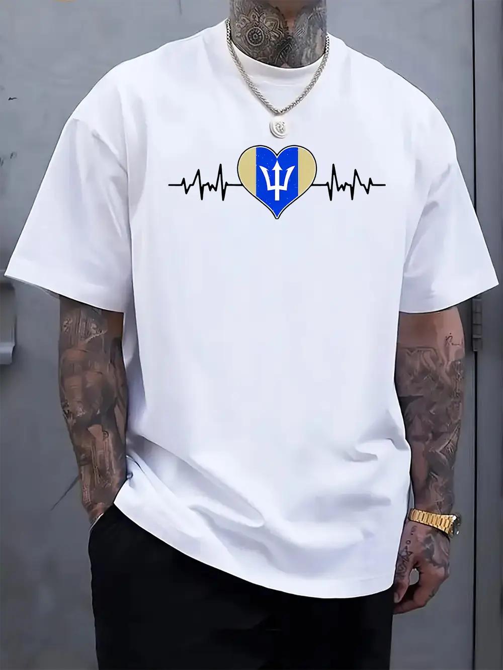 

Casual Crew Neck T-shirt with Heartbeat Graphic - Regular Fit XXL