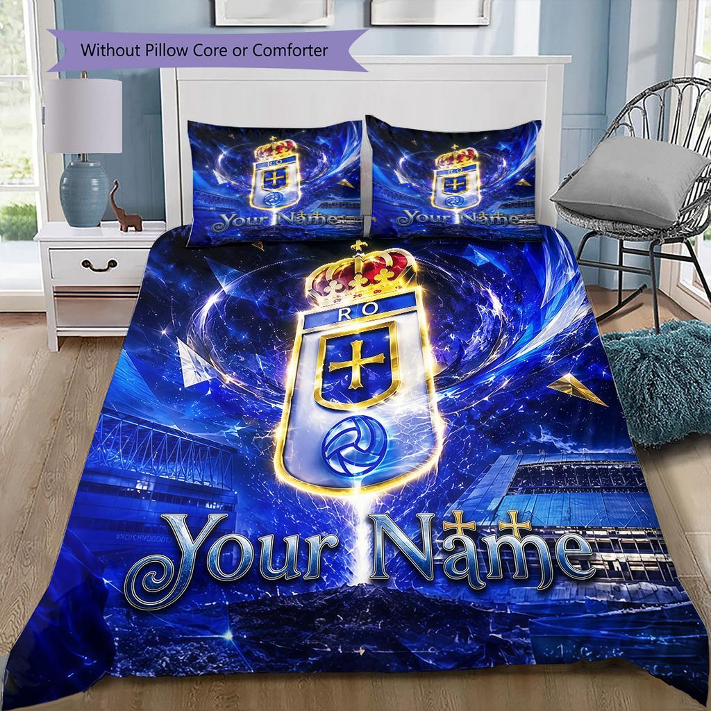 Real Oviedo Custom Name Pattern Bedding Quilt Set Quilt Cover Pillowcase Home Birthday Gift(1 * duvet cover + 2 * pillowcase, without core)