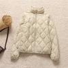 Thin and light hooded stand-up collar rhombus down jacket women's winter fashion warm white duck down casual top tide