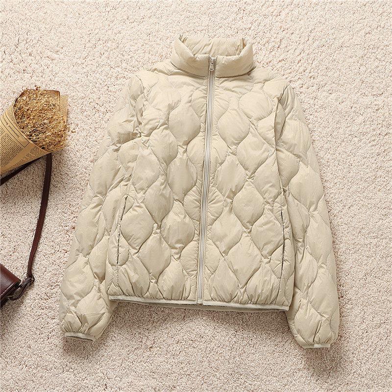 Thin and light hooded stand-up collar rhombus down jacket women's winter fashion warm white duck down casual top tide