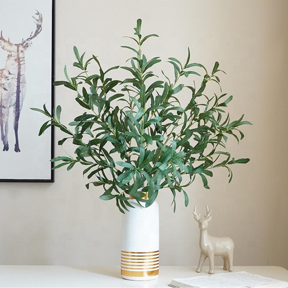 Artificial Olive Branch with Fruits, Realistic Greenery Leaves for Photography Props, Wedding Home Table Decor, Centerpiece Back