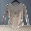 Manufacturer Rave Reviews Cotton Bottoming Shirt Autumn Butterfly Perm Diamond Beading Long-sleeved Top Women's Clothing