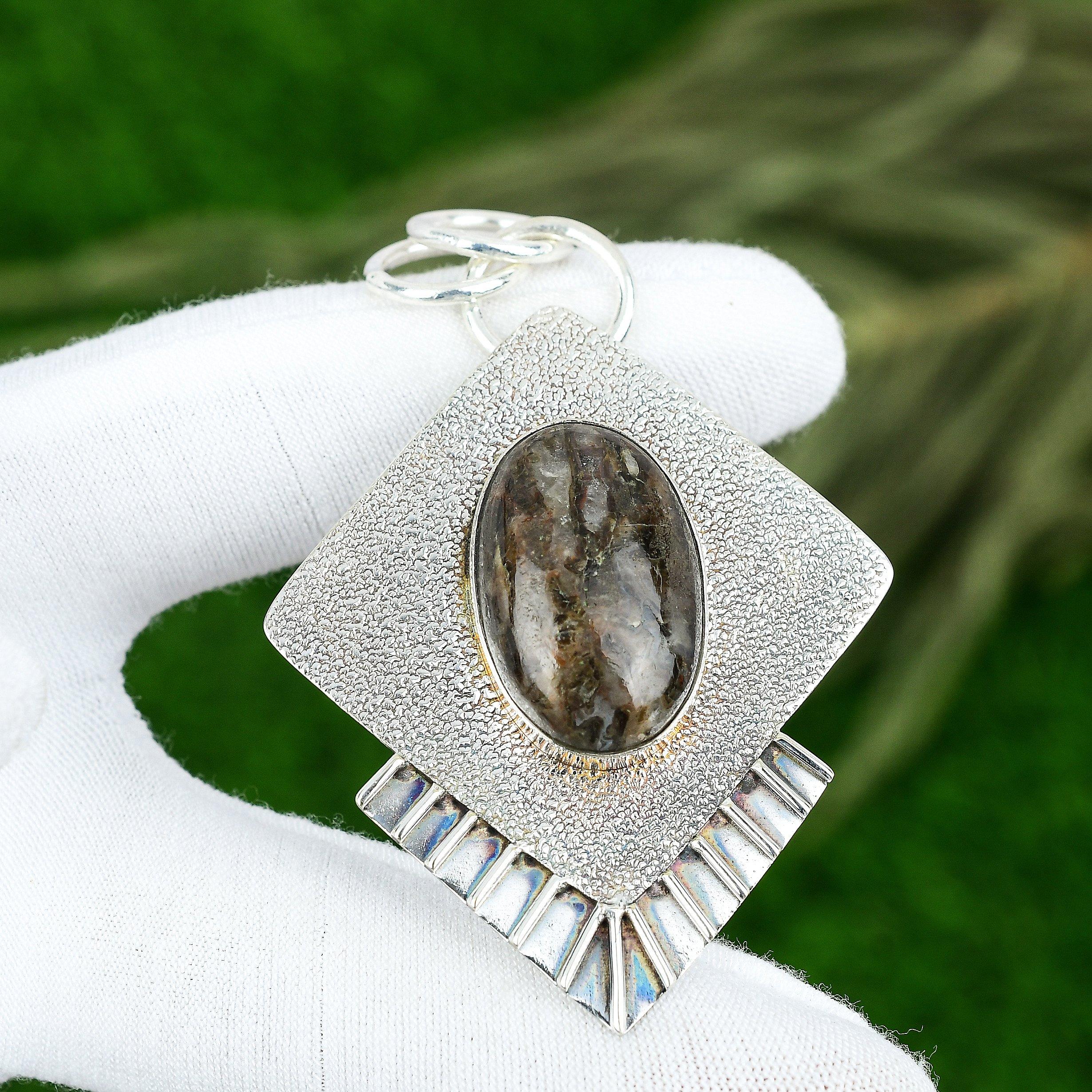 Подарок на годовщину для нее Натуральный септариановый драгоценный камень Подвеска Стерлинговое серебро 925 пробы