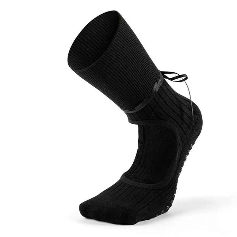 

Носки для йоги с лентами на завязках, нескользящие, профессиональные, женские, с открытой пяткой, домашние носки, взрослые фитнес-носки, нескользящие носки, носки для пилатеса Black