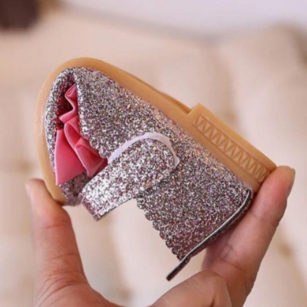 Bow-knot Dance Party Shoes Glitter Leather Shoes Bling Princess Dress Shoes  Girls