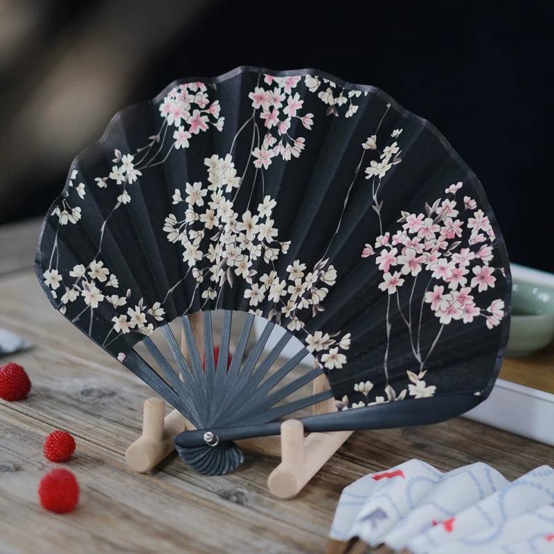 Moganshan Cotton Folding Fan, Cute Cherry Blossom New Chinese-Style Shell Fan, Summer Daily Use Portable Fan