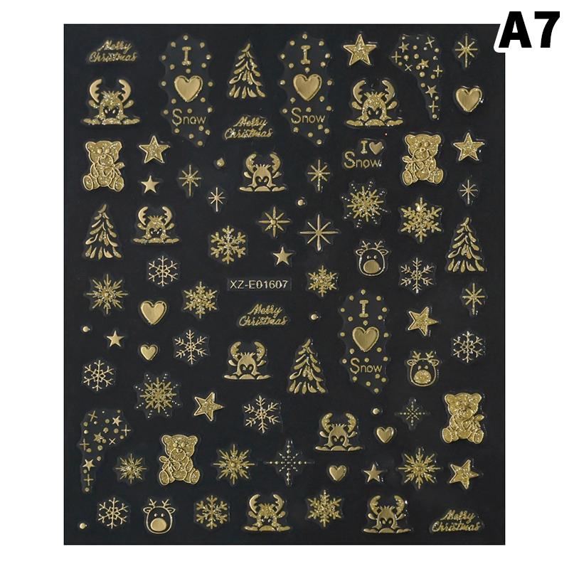 1Sheet Gold 3D Christmas Nail Foil Stickers Sparkling Snowflake Christmas Tree Snow Globe Snowflake Nail Slider Nail Stickers