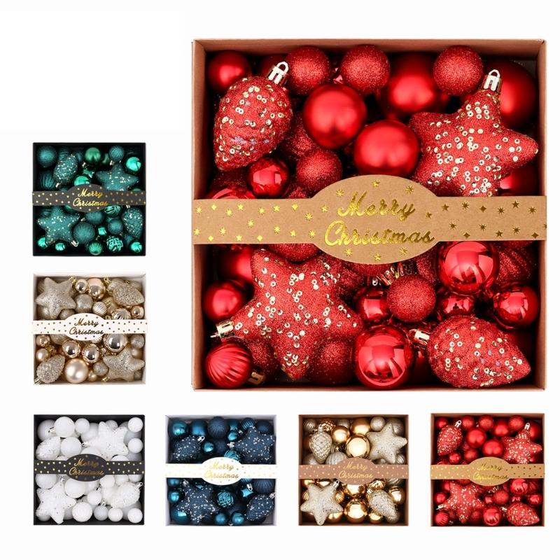 50 Piece Holiday Bauble Assortment, Plastic Tree Trim with Finish Variety for Seasonal Indoor Display Home Use