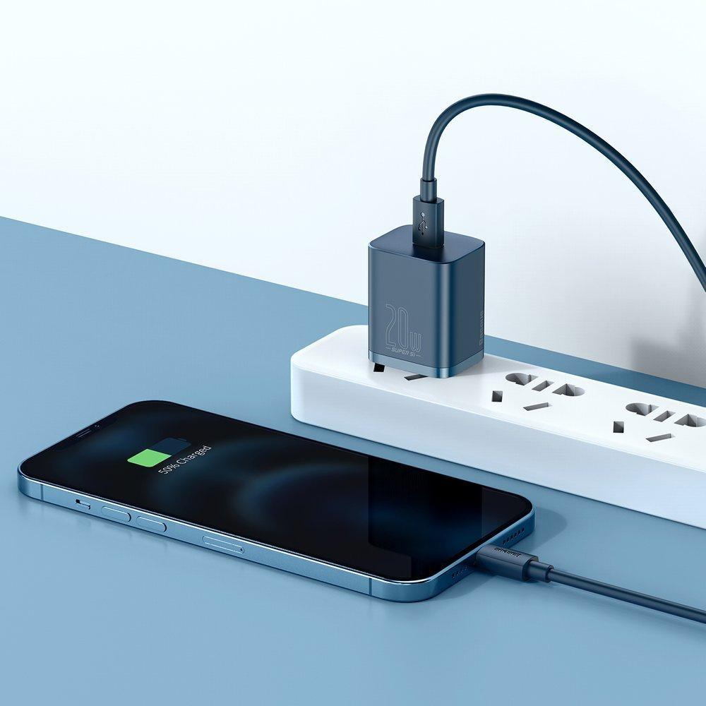 Baseus Super Si 20W USB-C Quick Charger with Lightning Cable - 1m Blue (Model TZCCSUP-B03)
