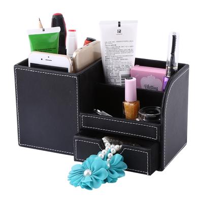 1 organizador de escritorio multifunción de cuero y madera, caja de almacenamiento, estuche para lápices y bolígrafos.