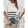 Tops Women's Elegant Round Neck Striped Contrast Short-sleeved Sweater
