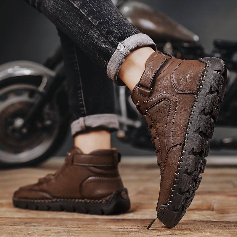 New Leather Basic Boots Outdoor Antiskid Man Casual Shoes Handmade Comfy Rubber Men Treking Footwear All-match Hiking Mens Boots