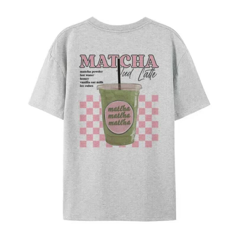 Matcha Latte Back Print TShirt Women Fashion Clothing Cute Matcha Lover T Shirt Y2k Aesthetic Egirl Loose Retro Streetwear Tops