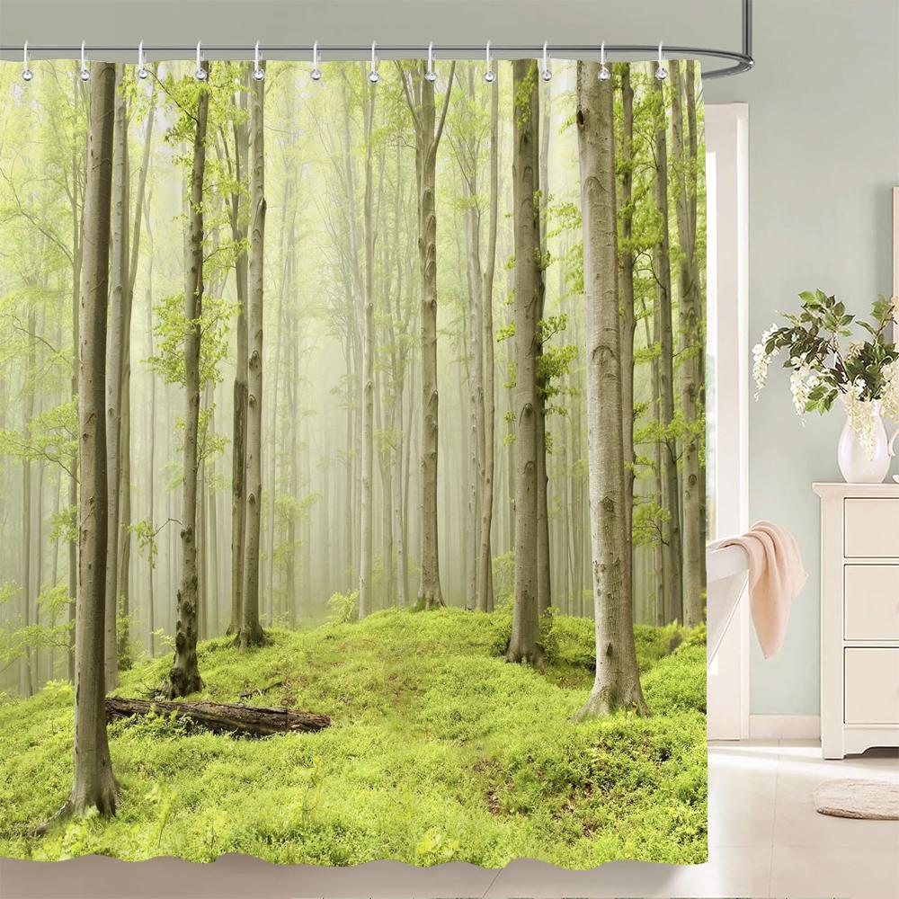 Hochwertiger Wald Natur Landschaft Stoff Duschvorhang Wasserdicht Bedruckt Badezimmer Vorhänge für Badezimmer Dekoration mit Haken