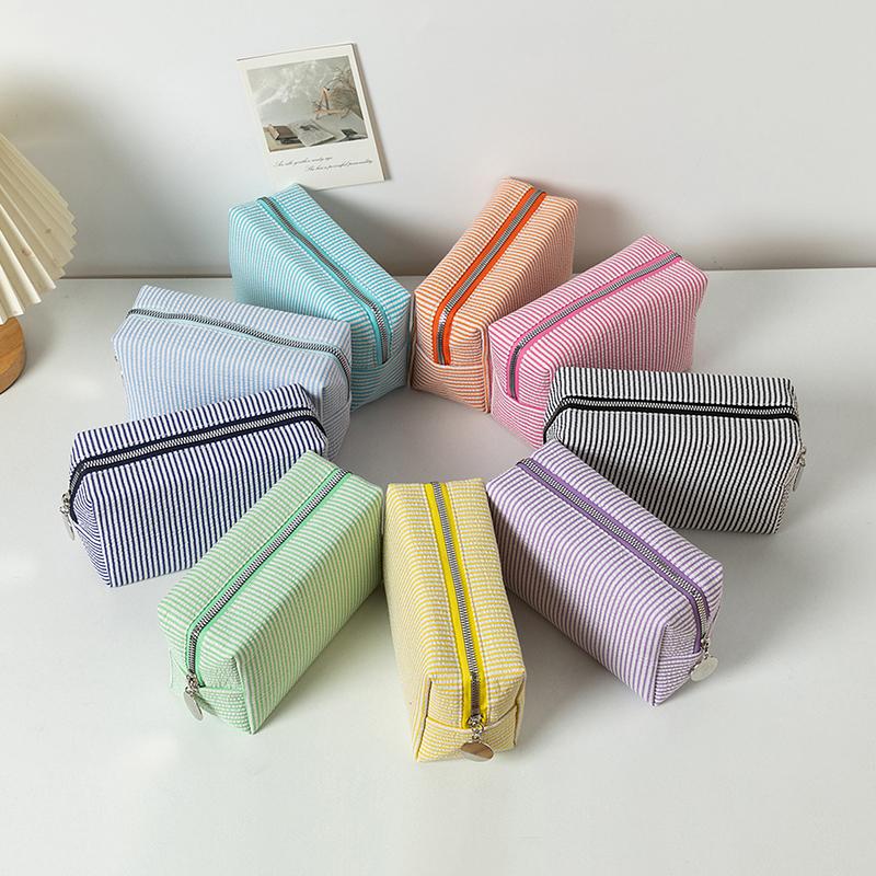 Fresh Simple Striped Cosmetic Bag Large Capacity Makeup Bag Pencil Case Travel Toiletries Bags Toiletry Storage Pouch