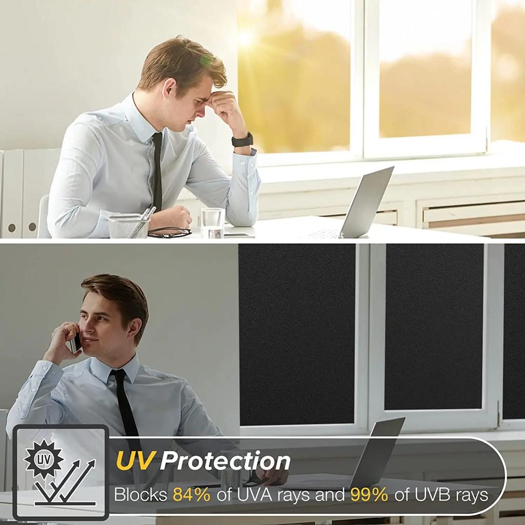 Total Blackout Window Film Privacy Room Darkening Tint for Home 100% Light Blocking Black Cover Static Cling Glass Sun Blocker