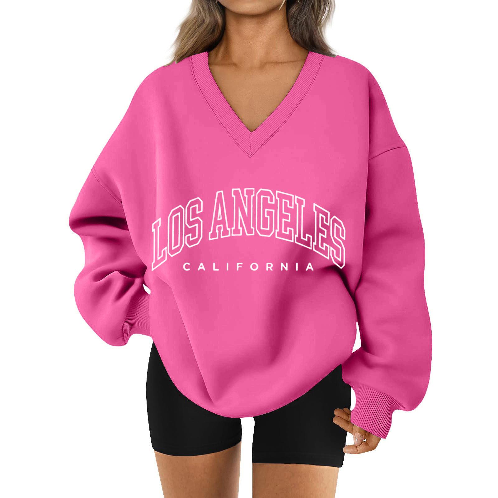 

Women s Loose And Comfortable Letter V-neck Sportswear Long-sleeved Sweatshirt Daily Matching Clothes L