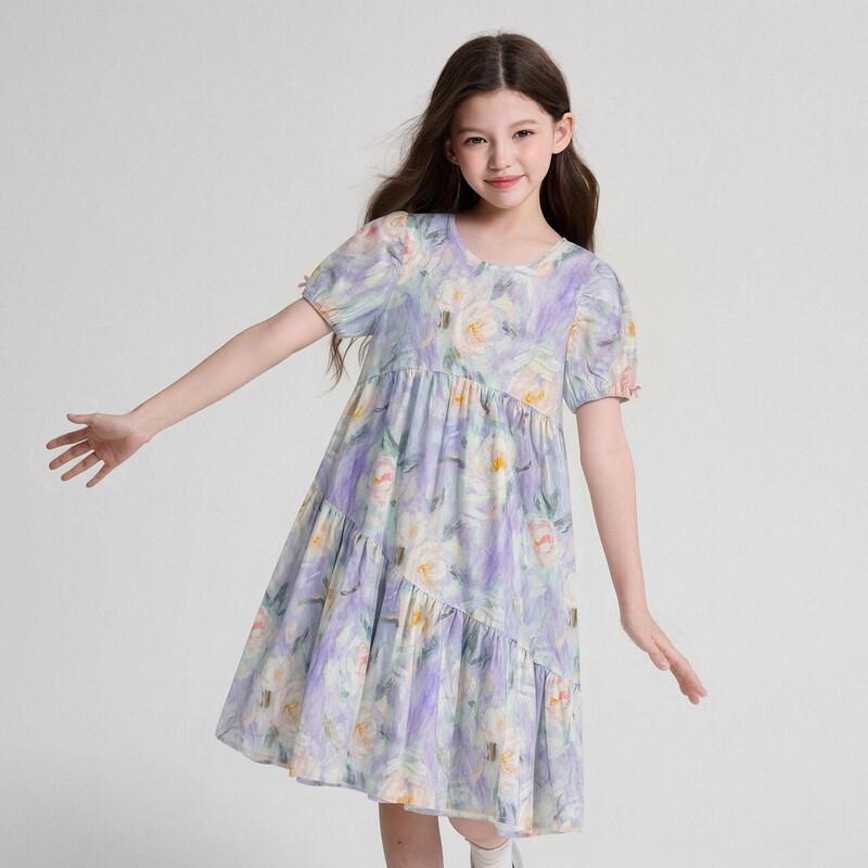 Deesha Girls' Fashion Puff Sleeve Cotton A-line Dress