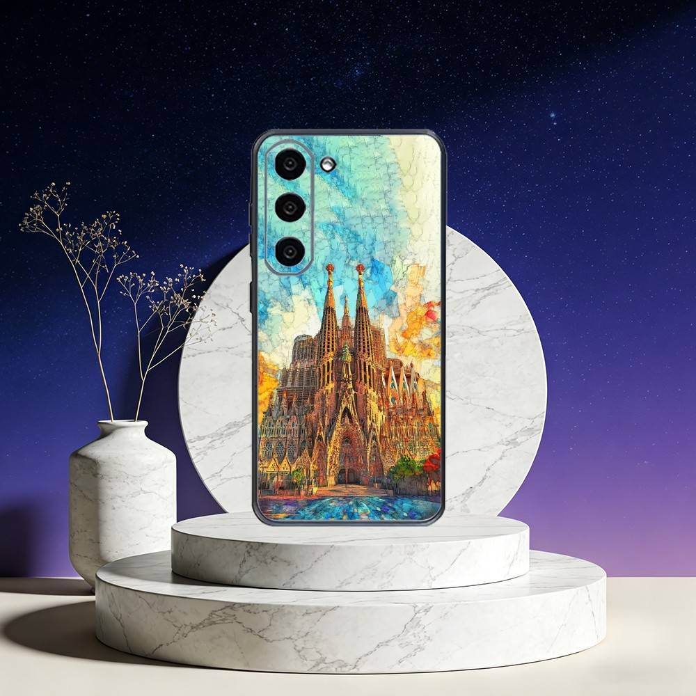 Architektonische Kulisse von Barcelona Handyhülle Für Samsung Galaxy A73,A72,A71,A70,A53,A52,A51,Andere Weiche Schwarze Hülle