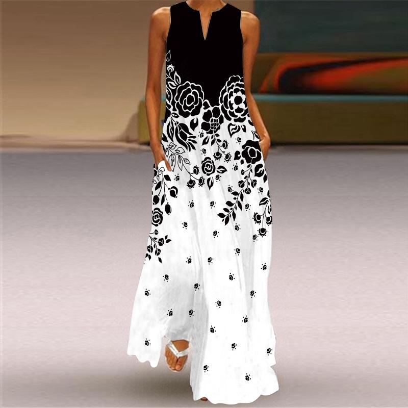2024 Summer Retro V-Neck Multicolor Sleeveless Maxi Dress