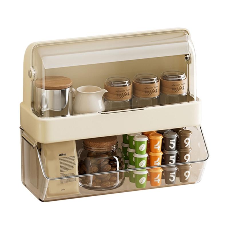 

Two Layer Desktop Teas Bag Holder Dustproof Cover Delicate Storage Shelf For Coffee Sugar Packets Snacks