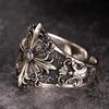 Thai Silver Iris Ring Baroque Engraved Jewelry Single Personality Trendy Man Opening Adjustment Tail Ring