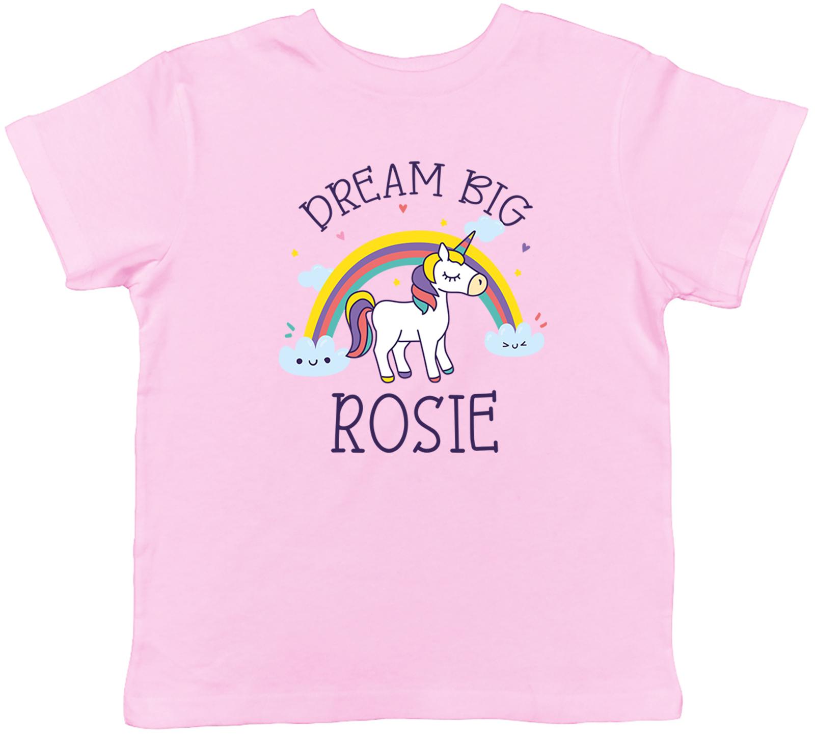 

Personalised Dream Big Rainbow And Unicorn Animal Kids T-Shirt Boys Girls Gift 100
