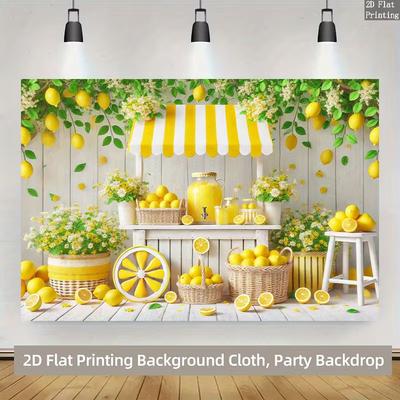 2D Summer Lemonade Stand Backdrop - Yellow Lemon Photography Background Banner for Party Decor