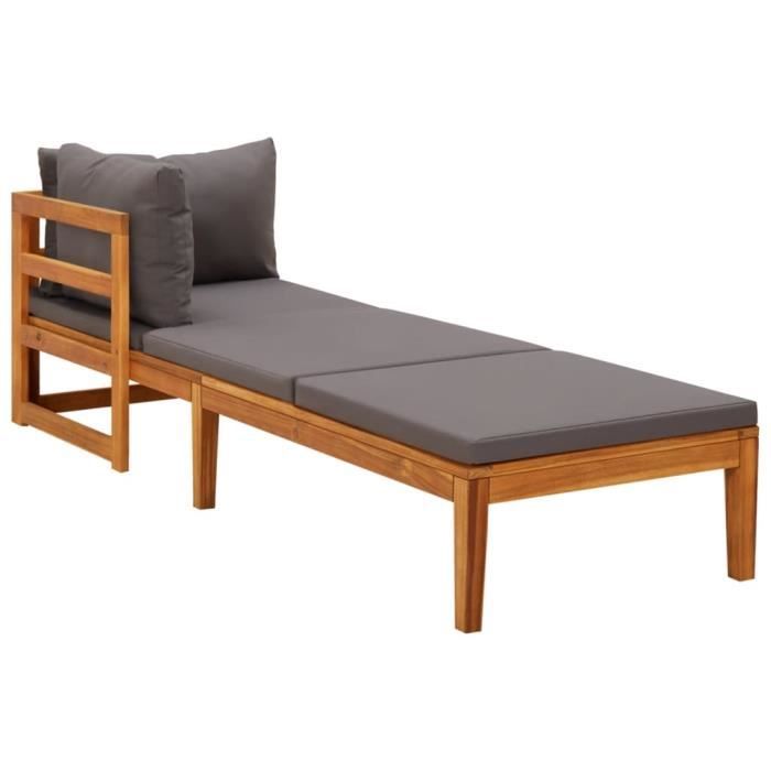 VidaXL Sun Loungers with Cushions Dark Grey 2 Pcs Solid Acacia 3087269
