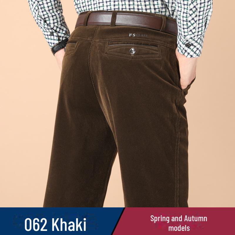 Men's Stretch Corduroy Pants - Middle-Aged, Casual, Loose Fit, Plus Velvet, Thickened for All Seasons
