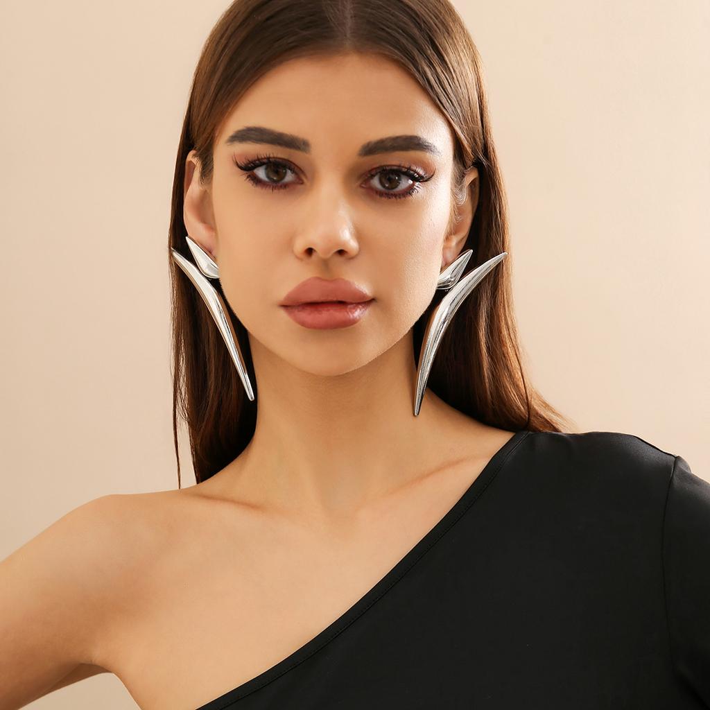 PuRui Exaggerated Long Geometric Arc Big Earrings for Women Unique Irregular Drop Earrings Party Girls Y2K Zircon Accessories